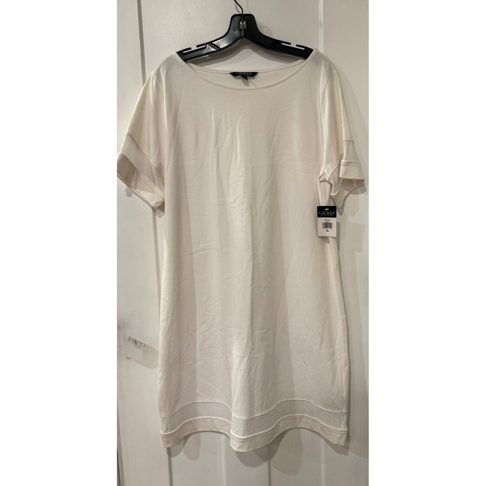 Lauren Ralph Lauren White Mesh Trim Cotton T-Shirt Dress XL NWT